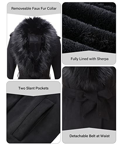Bellivera Women's Faux Suede Leather Jacket Lapel Outwear Trench Dress Coat Leather FF20 Black S