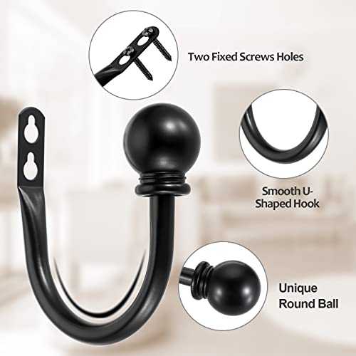 Sumnacon Set of 2 Metal Decorative Curtain Holdbacks, Wall Mounted Window Drapery Tiebacks for Bedroom, Livingroom, Office Come with Screws, Black