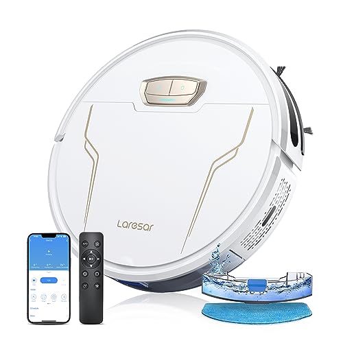 Laresar Robot Vacuums and Mop Combo, 4000Pa Strong Suction, Robotic Vacuum Cleaner with Auto Carpet Boost, Self-Charging, App&Remote&Voice Control, Super-Slim, Ideal for Pet Hair(Evol 3s)