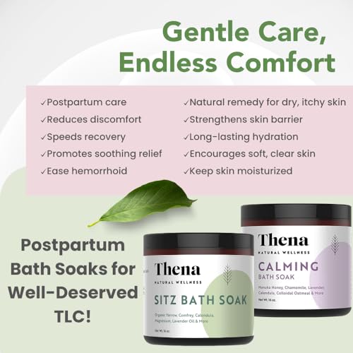 Thena Organic Sitz Bath Soak & Calming Soak Bundle | 100% Natural & Gentle with Colloidal Oatmeal Manuka Honey Soothe Dry Skin Natural Eczema Skin Therapy Postpartum Essentials