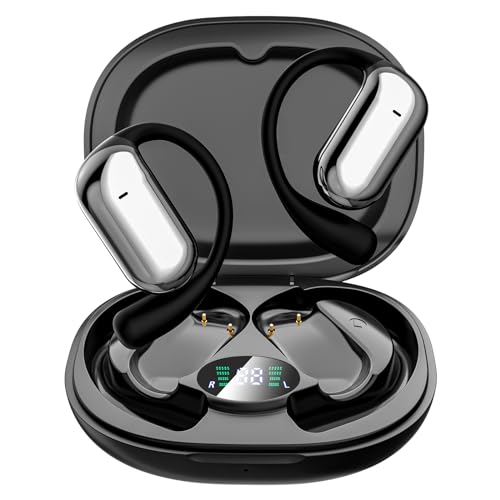 Open Ear Headphones Bluetooth,Wireless Earbud with Ear Hooks, 5.4 Bluetooth Headphones Earbuds with 50H Playtime,Waterproof Earbuds with LED Display Charging Case for Running Fitness,Work