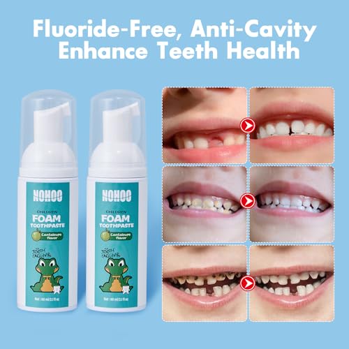 NOHOO Kids Foam Toothpaste with Fruit Flavor,Fluoride Free Natural Formul, Foam Toothpaste for Electric Toothbrush,Suitable for Toddler's Oral Cleaning and Cavity Prevention (2PCS Cantaloupe)