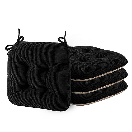 ELFJOY Chair Cushions for Dining Chairs 4 Pack Office Chair Cushion 18x18 Inches Kitchen Chair Pads Breathable and Comfortable Seat Cushion with Ties and Non Slip Backing, Beige