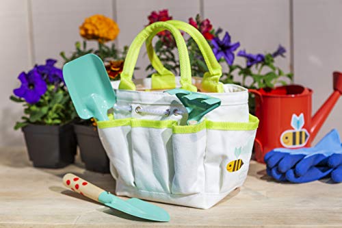 Beetle & Bee Kids Garden Tote Kit – Durable, Easy-to-Clean Gardening Tools Set - Includes Canvas Tote Bag, Hand Rake, Shovel & Trowel - Perfect Toddler Gardening Set