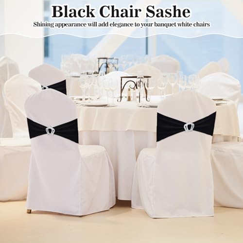 100 Pcs Spandex Chair Sashes with Crown Buckle Slider Stretch Chair Bands Cover Ties for Wedding, Banquet, Gala, Corporate Event, Birthday Party, Baby Shower(Sage Green)