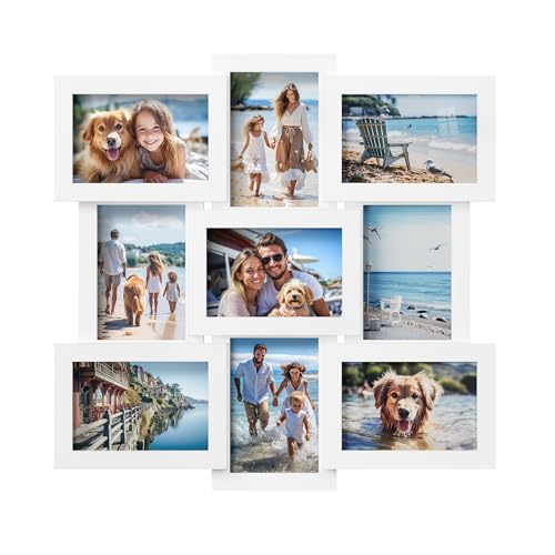 SONGMICS Collage Picture Frames, 4x6 Picture Frames Collage for Wall Decor, 9 Pack Photo Collage Frame for Gallery, Multi Family Picture Frame Set, Glass Front, Assembly Required, Cloud White