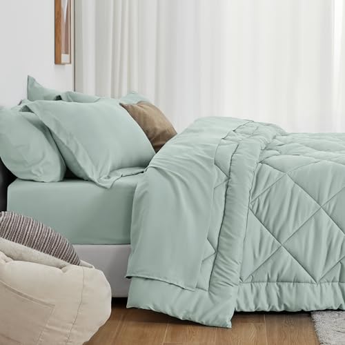 Love's cabin Twin XL Comforter Set White, 5 Pieces Twin XL Bed in a Bag, All Season Twin XL Bedding Sets with 1 Comforter, 1 Flat Sheet, 1 Fitted Sheet, 1 Pillowcase and 1 Pillow Sham