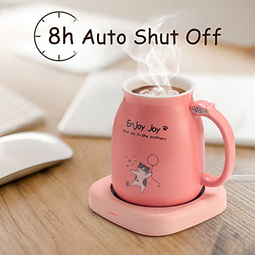 Bsigo Smart Coffee Mug Warmer & Cute Cat Mug Set, Beverage Cup Warmer for Desk Home Office, Candle Warmer Plate for Milk Tea Water with Two Temperature Setting(Up to 140℉/ 60℃), 8 Hour Auto Shut Off