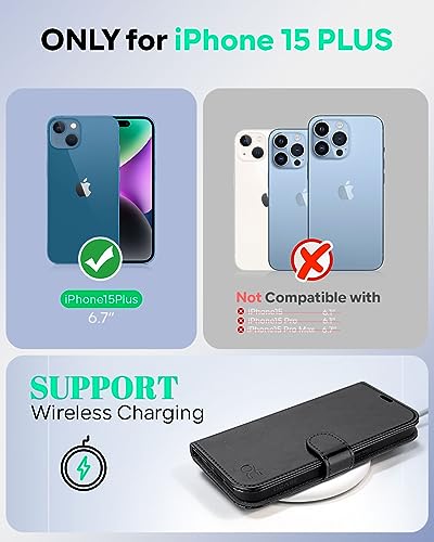 OCASE Compatible with iPhone 15 Plus Wallet Case, PU Leather Flip Folio Case with Card Holders RFID Blocking Kickstand [Shockproof TPU Inner Shell] Phone Cover 6.7 Inch 2023, Spliced Blue