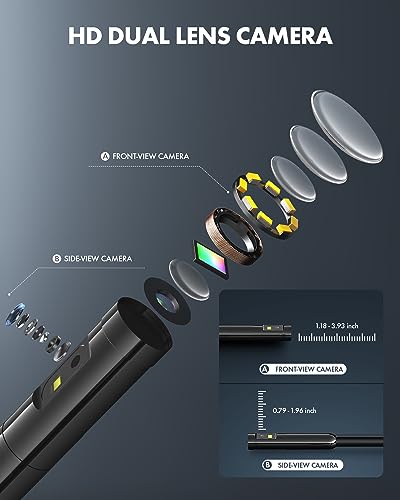 Dual Lens Endoscope Camera with Light, Anykit USB Borescope with 8 Adjustable LED Lights, Endoscope with 10ft Semi-Rigid Snake Camera, IP67 Waterproof USB Inspection Camera for Phone & Tablet