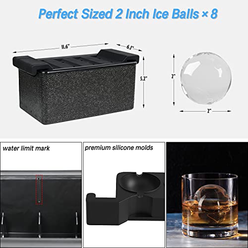 TINANA Ice Sphere Cube Maker, 2 Inch Crystal Clear prepare 8 Large Round Balls, for Cocktail, Whiskey & Bourbon Drinks, Gifts for Men