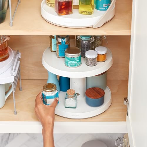 YouCopia Crazy Susan Lazy Susan Organizer, 3 BPA-Free Removable Clear Bins with Handles, Rotating Storage Turntable for Kitchen Cabinet, Pantry and Bathroom Organization