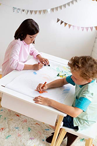Wildkin Kids Arts and Crafts Table Set for Boys and Girls, Mid Century Modern Design Craft Table Includes Two Stools, Paper & Storage Cubbies Underneath Helps Keep Art Supplies Organized (Espresso)