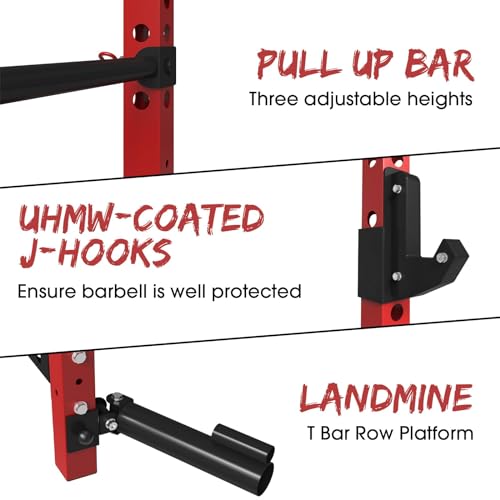 Mikolo 2" x 2" Folding Wall Mounted Squat Rack, 1000 Pounds Capacity Power Rack with Pull Up Bar, J Hooks, Landmine and Other Attachments, Space-Saving Home Gym(Black）