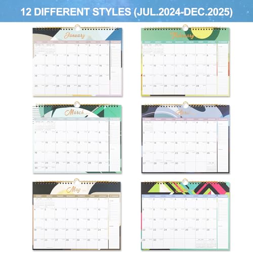 Vibrant Focus 2024-2025 Wall Calendar - 18 Monthly Wall Calendar 2024-2025, July 2024 - December 2025,8.5" x 11", 2024-2025 Calendar with Twin-Wire Binding, Hanging Hook, Blocks and Julian Dates (2024-2025 Wall Calendar)