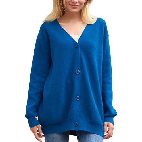 Women's Long Sleeve Button Down Classic Chunky Cardigan Knit Open Front Sweater White