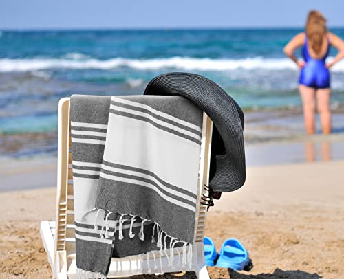 Goroly Home 2 Pack Cotton Beach Towel, Turkish Beach Towel, Gym Towels, Turkish Peshtemal Towels, Pestemal Towels, Thin Camping Bath, Pool Blanket, Fouta Towels 100% Cotton- 36x71 Inch - Charcoal