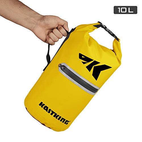 KastKing Cyclone Seal Dry Bag - 100% Waterproof Bag with Phone Case Front Zippered Pocket,Perfect for Beach,Fishing,Kayaking,Boating,Hiking,Camping,Biking,Skiing,Black,10L