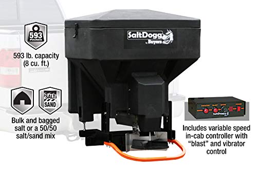 Buyers Products SaltDogg TGS03 Tailgate Salt Spreader, Made In The USA, 8 cu ft/600 lb Capacity, Horizontal Auger Feed, Commercial Salt Spreader For Truck Tailgate