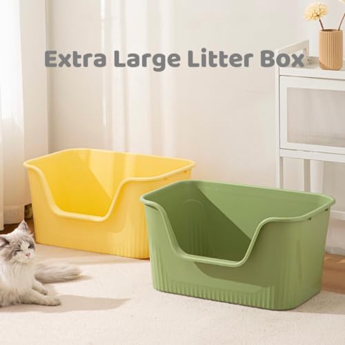 TownTime Extra Large Litter Box with High Sides 25.27" Lx17.83 Wx13.11 H,Anti-Splashing Kitty Litter Box,Tool-Free Assembly,Multi Cat Litter Box,Jumbo Litter Box (Green)