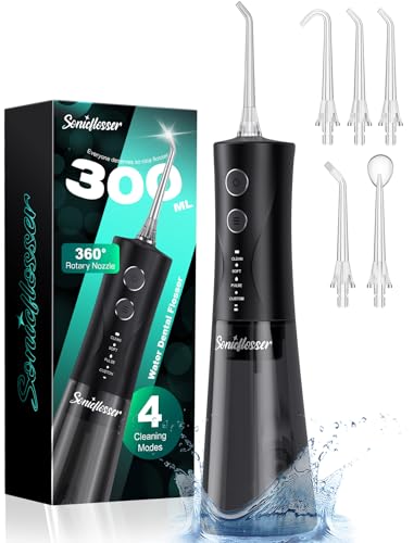 Water Dental Flosser Teeth Pick: Portable Cordless 300ML Oral Irrigator 4 Mode Rechargeable Travel Cleaner Piks IPX7 Waterproof Waterflosser Toothpicks Deep Cleaning Flossing Machine for Home Shower