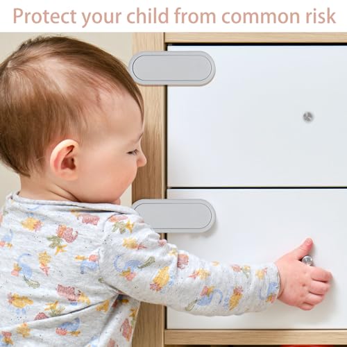 FYY Cabinet Locks for Babies, 8 Pack Child Proof Cabinet Locks Child Safety Locks for Cabinets Baby Proofing Cabinet Latches with Strong Adhesive Tape for Fridge, Cabinets, Freezer Door White