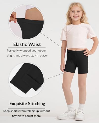 Witwot 5 Pack Girl Athletic Shorts Kids Biker Shorts Cotton Cartwheel Shorts Unerdress for Dance Running Black 7-8 Years