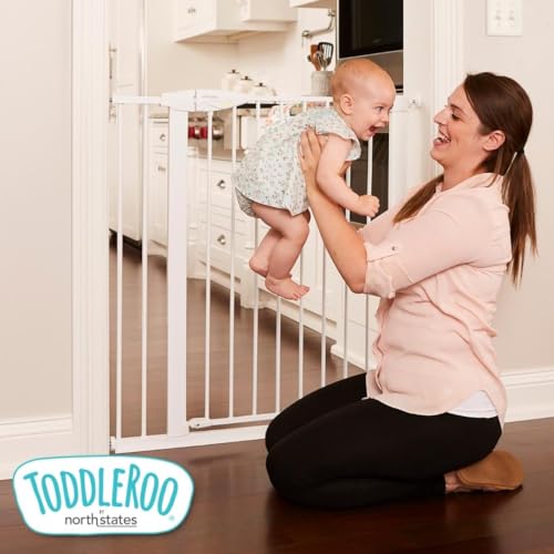 Toddleroo by North States Tall Bright Choice Auto-Close Baby Gate with Door. Pressure Mounted Baby Gate for Doorways, Child Gate Fits Openings 29.75” to 40.5” Wide. (36" Tall, White)