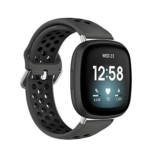 BabyValley Band Compatible with Fitbit Versa 4/Versa 3/Sense Silicone Band+Metal Connector Breathable Bracelet Strap Smartwatch Accessories Band for Versa 3/Sense (Purple+Lemon)