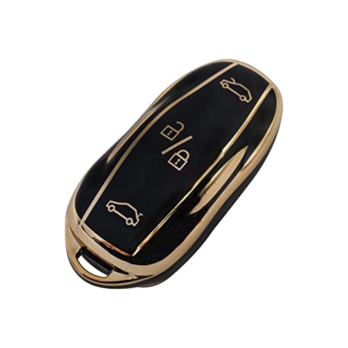 SK CUSTOM Black TPU Gold Edge Smart Key Fob Case Protective Cover Compatible with Tesla Model 3 & Model Y Keyless Entry Remote Accessories