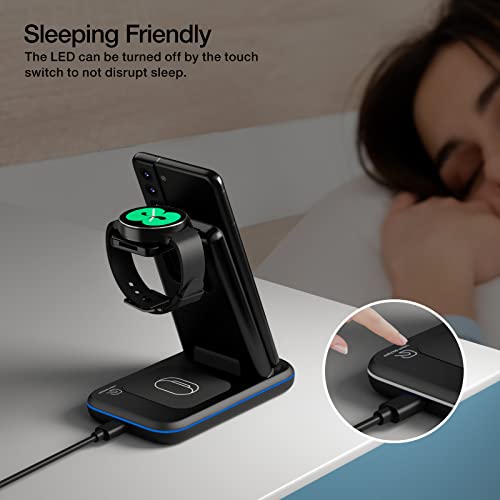 Wireless Charger for Samsung/Android, HOLYJOY Foldable 3 in 1 Fast Charging Station/Stand/Multi Charger for Samsung S24/S23/S22/Note 20, Travel Pad for Galaxy Watch 7/6/5/4/Active 2, for Buds(Black)