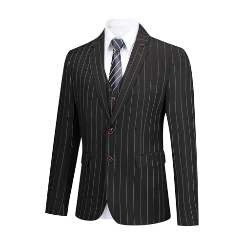 Mens 3 Piece Stripe Suits Set Checked 2 Button Tux Blazer Jacket Vest Trousers