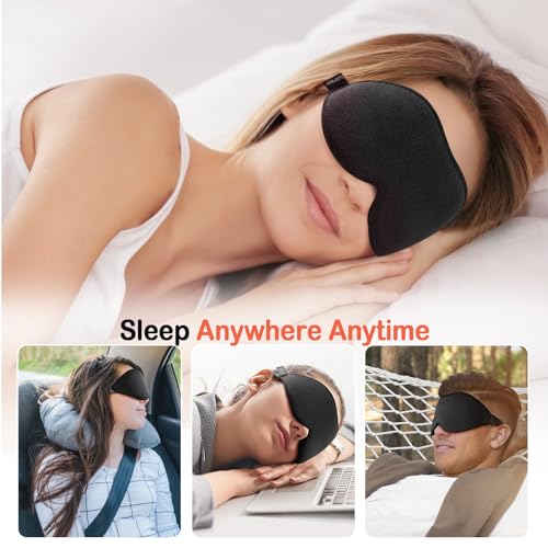 LitBear Sleep Mask for Side Sleeper Women Men, Eye Mask for Sleeping Light Blocking, 3D Contoured Cup Sleeping Mask, Soft Breathable Sleep Eye Mask with Adjustable Elastic Strap for Flight Nap