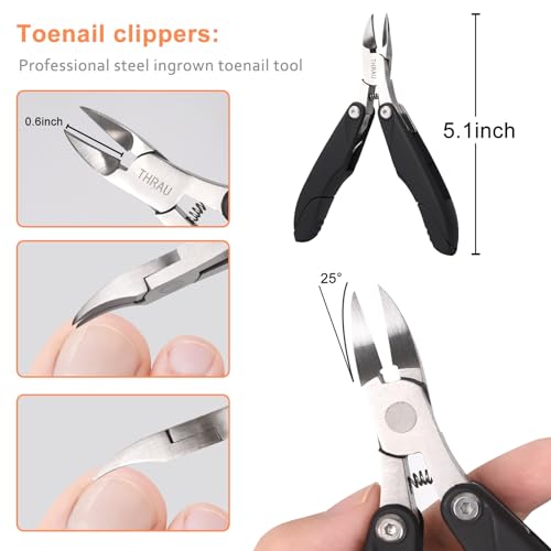 THRAU Toenail Clipper, 3 in 1 Foldable Nail Clipper, Stainless Steel Fingernail Clipper and Gift Box Manicure Set