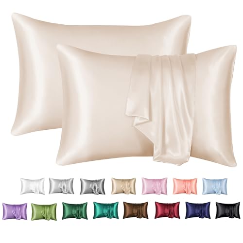 MR&HM Satin Pillowcase for Hair and Skin, Silk Satin Pillowcase 2 Pack, Standard Size Pillow Cases Set of 2, Silky Pillow Cover with Envelope Closure (20x26, Navy Blue)