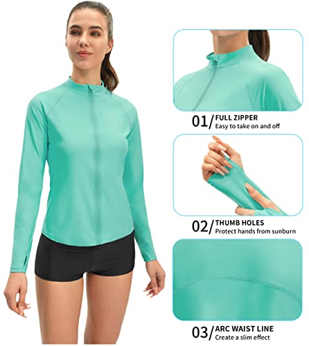 Rash Guard for Women - Long Sleeve Rashguard for Women Swim Shirt UV UPF 50 Sun Protection Zip up Swimming shirts (Klein Blue S)