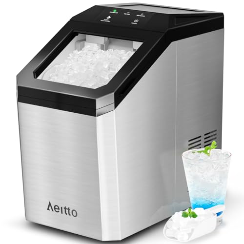 Aeitto Nugget Ice Maker Countertop, 55lbs/Day, Large Capacity Chewable Ice Maker, Rapid Ice Release in 5 Mins, Self-Cleaning with Stainless Steel Housing Ice Machine for Home Office and Party, Silver