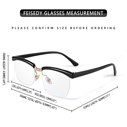 FEISEDY Retro Semi-Rimless Blue Light Blocking Glasses for Men Women Vintage Half Glasses Frame Horn Rimmed Eyeglasses B2883