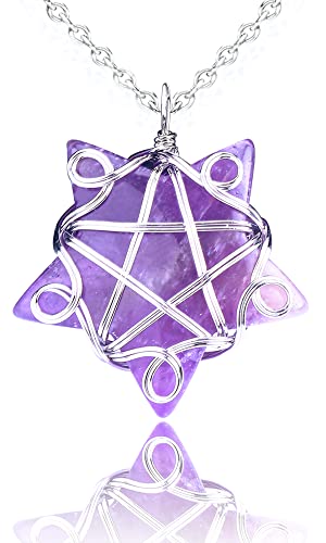 FORBY Natural Five-Star Shaped Crystal Necklace Silver Wire Wrapped Pentagram Pendant Gemstone Jewelry For Women Necklaces Trendy Crystal Necklace Healing Crystal Necklace Pendant