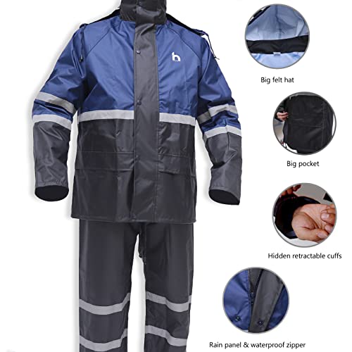 Rain Suits, High Visibility Reflective Safety Jacket, Lightweight Rain Gear, Waterproof Rain Jacket with Pants(Blue Small)
