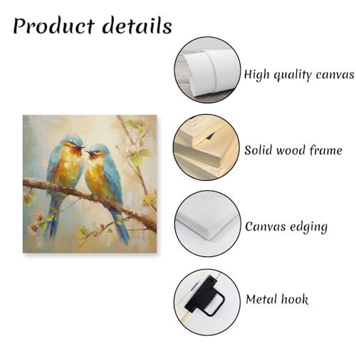 DOARTDO Bird Canvas Wall Art Blue Yellow Bird Painting Flower Bird on Tree Branch Picture Print for Living Room Home Decor Frame (Bird - 1,12.00" x 12.00")