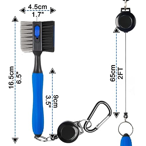 Dsquu 2 Pack Golf Club Brush Cleaner with 2ft Extended Cord and Non-Slip Handle for Convenience Cleaning Safer Golf Club Brush Tool with Retractable Spike Club Groove Cleaning Kit for Men Gift