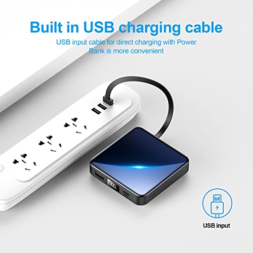 ummz 12000mAh Small Power Bank,Mini Portable Charger Built in 4 Cables,USB C Input/Output with Smart LED Display,External Battery Portable Charger Power Bank for iPhone,Tablet,Samsung