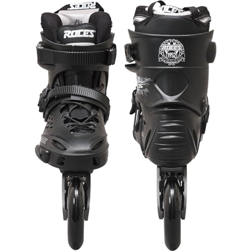 ROCES Men's X35 3X110 TIF Durable Adjustable Maneuverable Outdoor Urban 3 Wheel Freestyle Hard-Boot Inline Racing Skates with Secure Closure System & Invisible Frame,Black/Silver, 8
