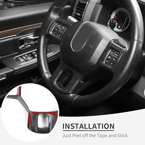 Linskip Steering Wheel Trim Compatible with Ram 1500 2010 2011 2012 2013 2014 2015 2016 2017 2018, Steering Wheel Cover for Ram Interior Accessories(Carbon Fiber Black)