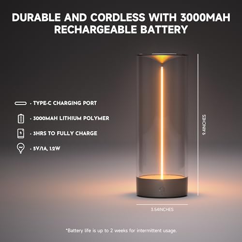 AUGE LIGHT Minimalist Desk Lamp Cordless Table Lamps LED Rechargeable Modern Nightstand Lights Dimmable with 3 Levels for Gaming, Home Office, Bedroom, Living Room, Kitchen, Bar, Restaurant