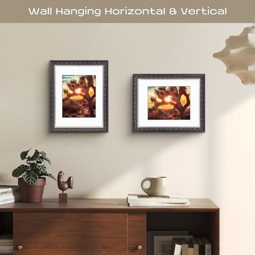 Golden State Art, 11x14 Photo Frame with White Mat for 8x10 Picture & Real Glass for Wall Display - Home or Office Classic Design (Black Silver Burgundy with Ornate Molding)