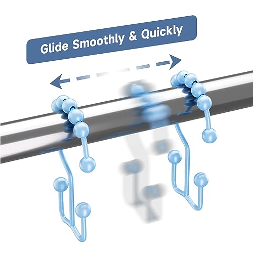 Titanker Shower Curtain Hooks Rings, Rust-Resistant Metal Double Glide Shower Hooks for Bathroom Shower Rods Curtains, Set of 12 Hooks - Space Silver