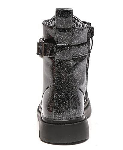 DADAWEN Boys Girls Glitter Ankle Boots Lace Up Waterproof Combat Boot With Side Zipper (Toddler/Little Kid/Big Kid) Hot Pink Glitter US Size 3.5 M Big Kid