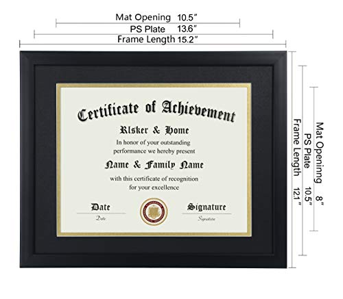 ELSKER&HOME 8.5x11 Certificate Frame - Classic Black Color Frame - Displays Diploma 8.5x11 Inch with Mat - 11x14 Inch Without Mat - For Document/Photo(2 Pack, Matte Black with Gold Rim)